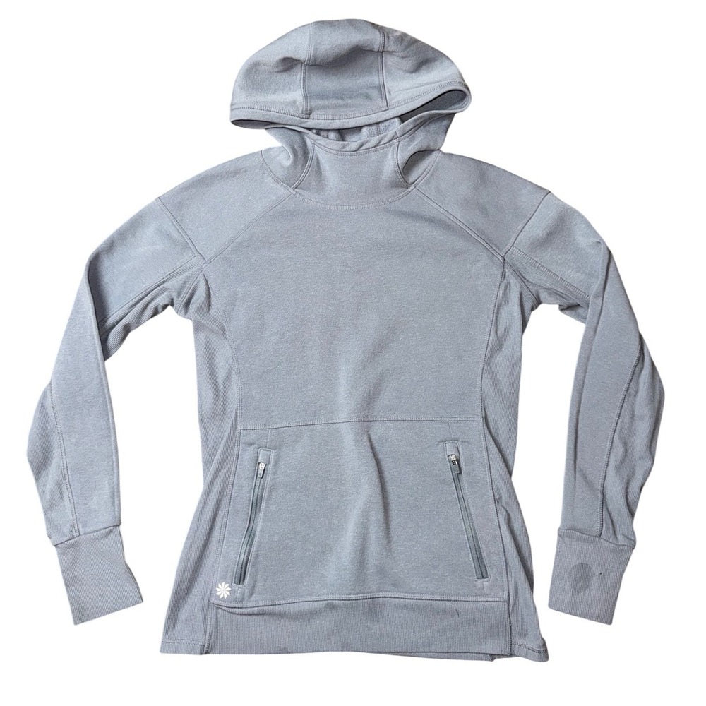 Athleta Stronger Hoodie Periwinkle Blue Merino Wool Blend Thumbhole Sz M